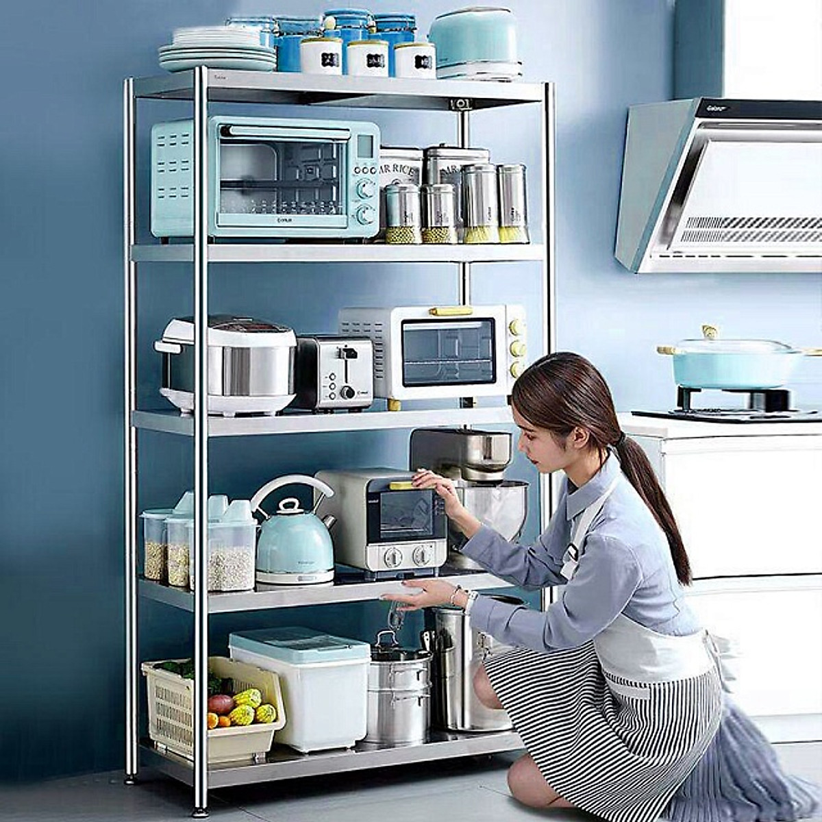 Kệ Đa Năng Để Lò Vi Sóng INOX Trắng Cao Cấp Chống Han Gỉ Kệ Để Đồ Nặng Siêu Gọn Cho Nhà Bếp VANDO