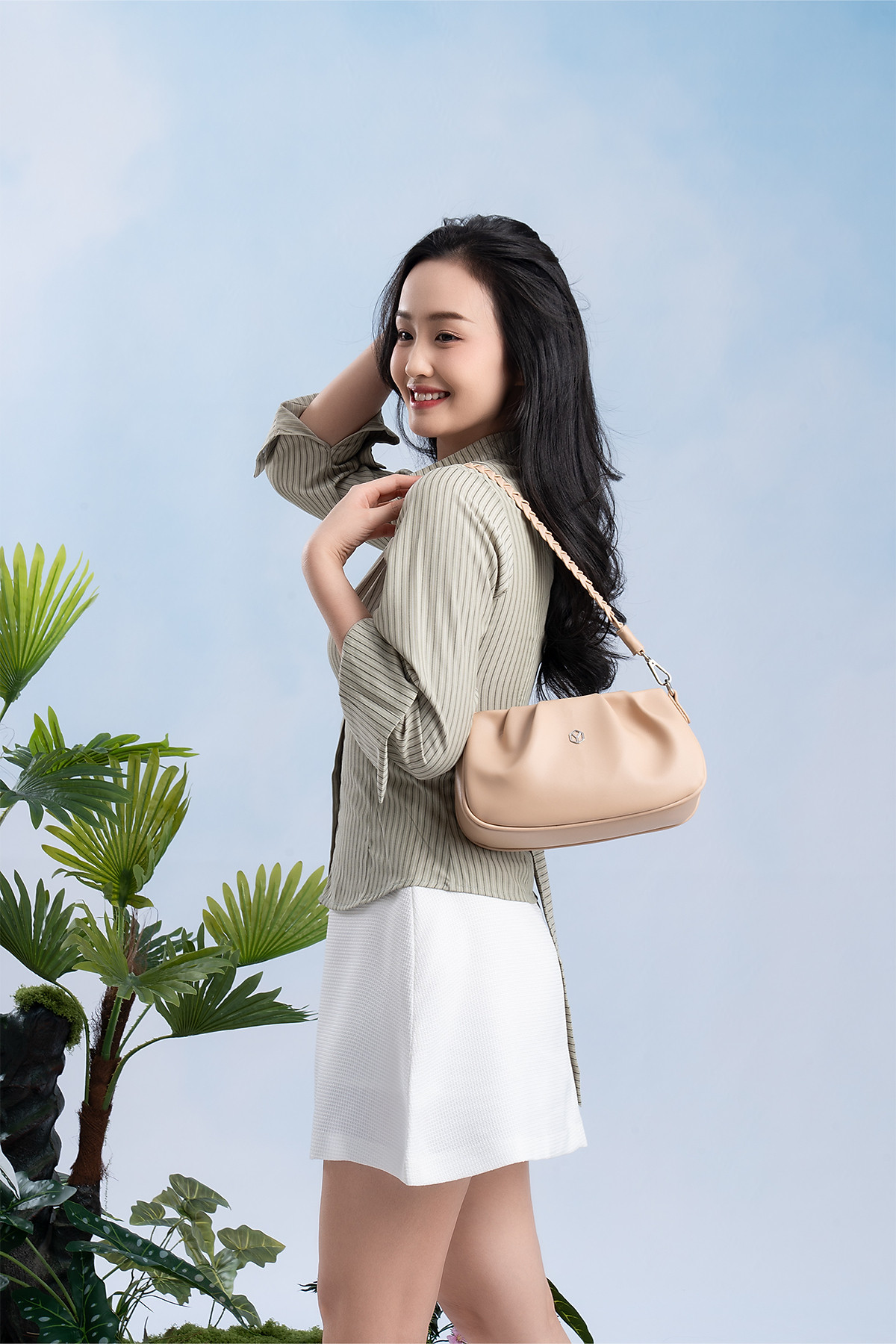 Túi đeo vai da nữ kiểu gấp, nhún bánh bèo Yuumy Seasand YN253