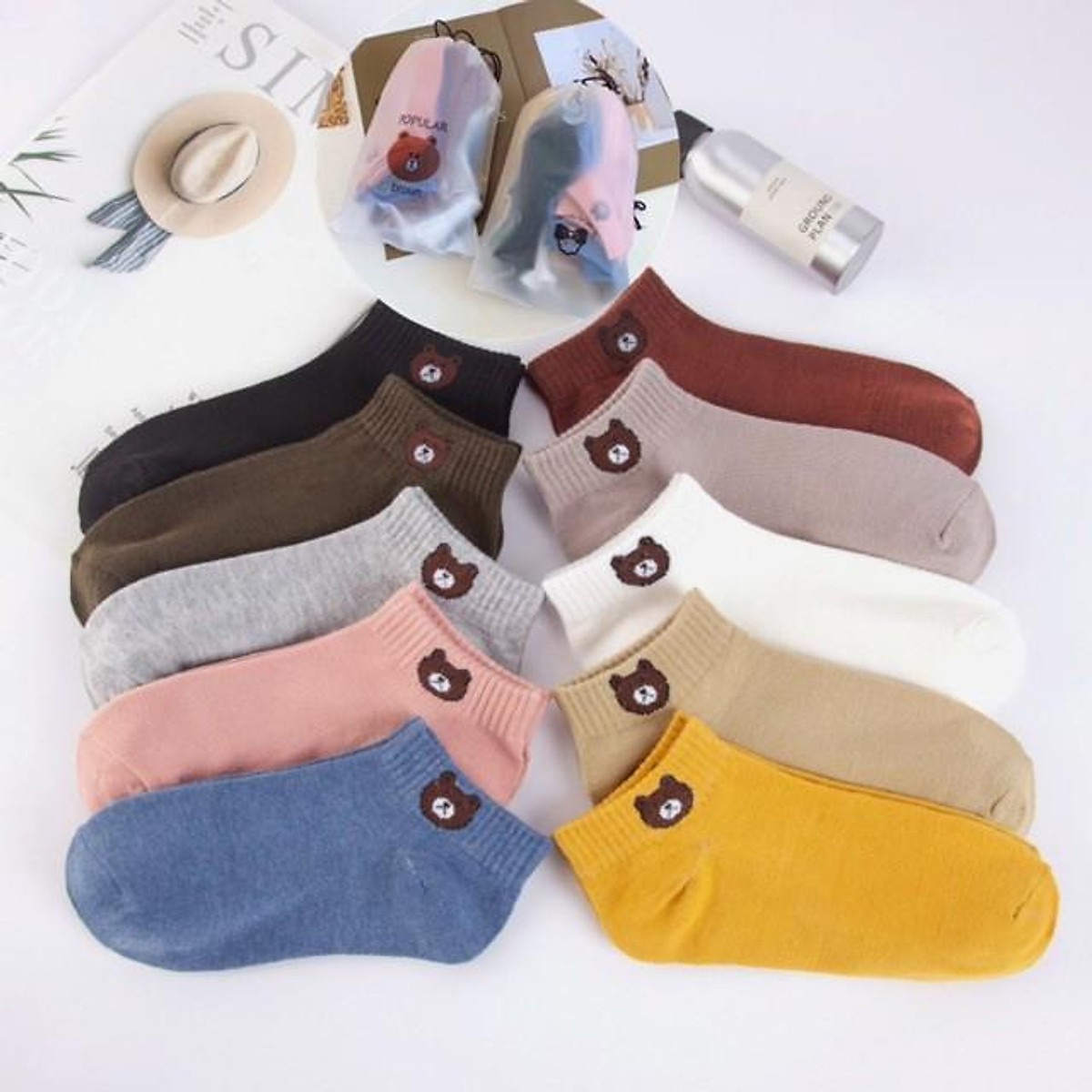 Tất Nữ Cổ Ngẵn, Tất Gấu Thời Trang Vintage Nhiều Màu
