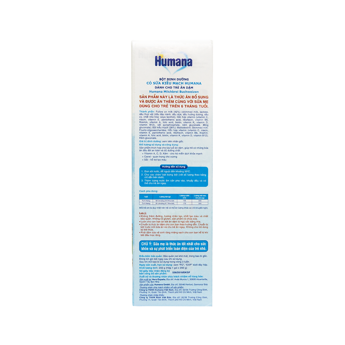 Bột ăn dặm dinh dưỡng Humana lúa mì Semolina và sữa MILK CEREAL SEMOLINA - Nhập khẩu 100% từ Đức.