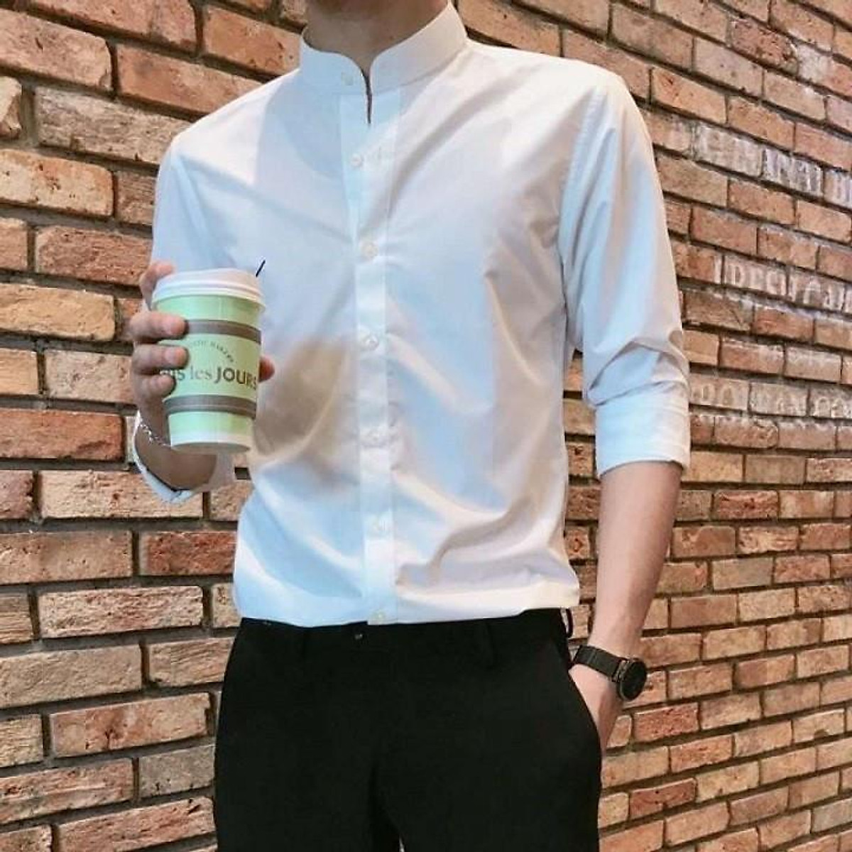 Áo sơ mi nam cổ tàu form rộng LA Fashion New04 Trắng Lazadavn #2 Áo sơ mi nam cổ tàu form rộng LA Fashion New04 Trắng Lazadavn