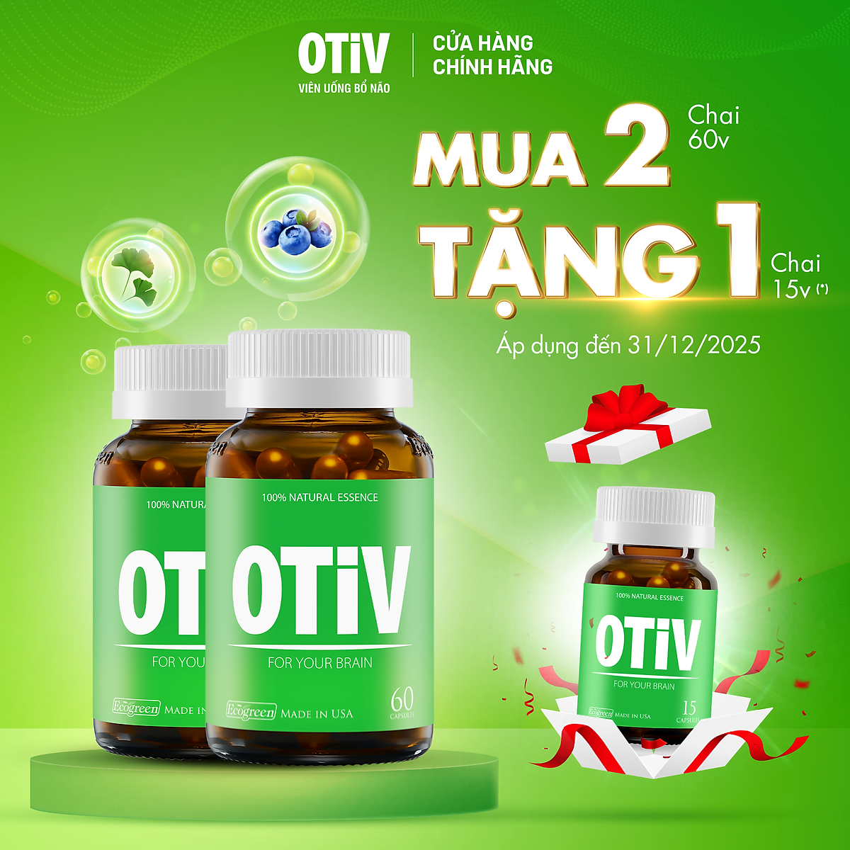 Combo 2 hộp OTIV bổ não 60 viên tặng 1 hộp 15 viên