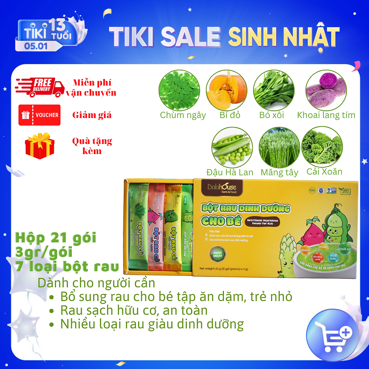 COMBO BỘT RAU DINH DƯỠNG CHO BÉ - COMBO 21 GÓI GỒM 7 LOẠI RAU DINH DƯỠNG TỪ CHUYÊN GIA DALAHOUSE