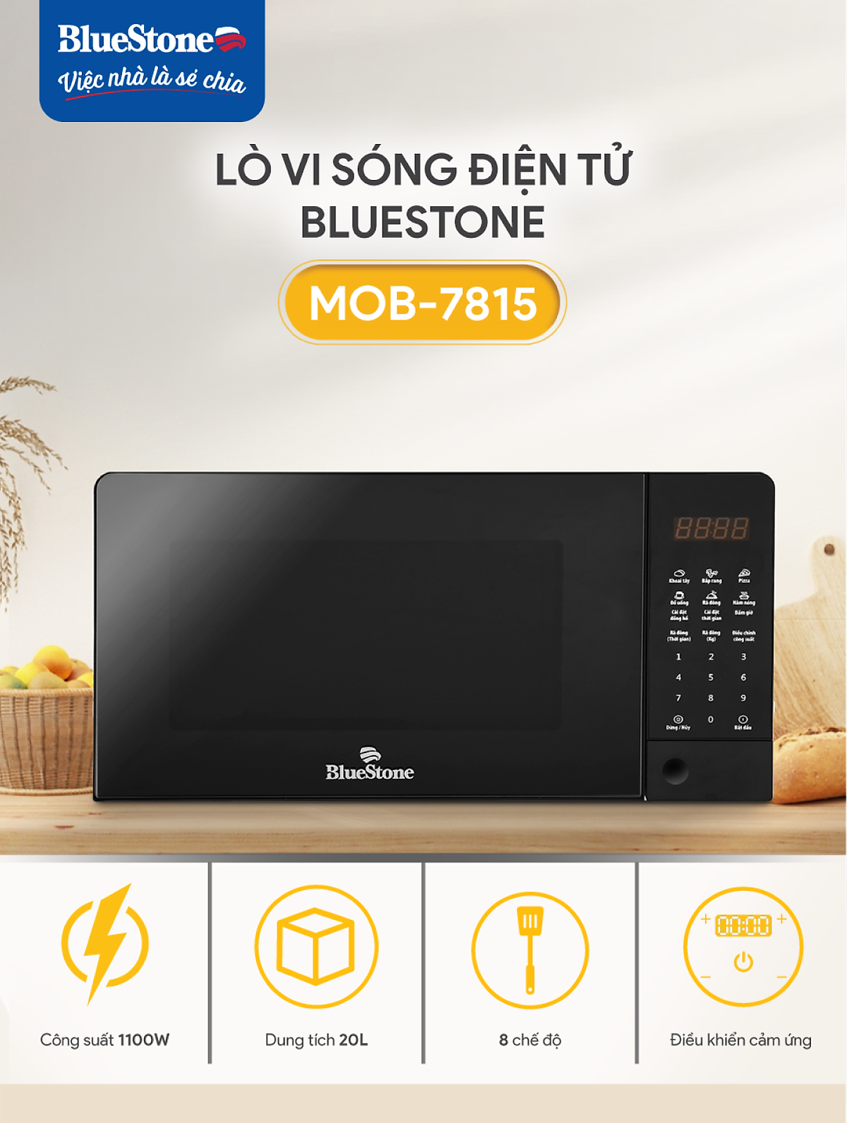 Lò Vi Sóng Điện Tử Bluestone MOB-7815 (20 Lít) - Hàng chính hãng