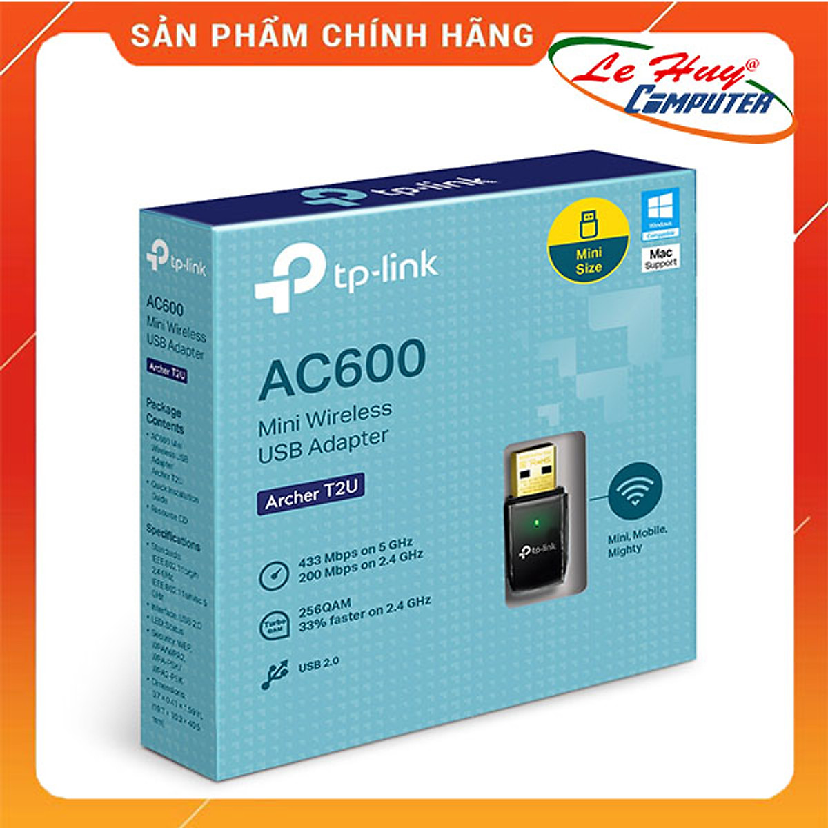 Bộ Chuyển Đổi USB Wifi TP-Link Archer T2U Băng Tần Kép AC600 - Hàng Chính Hãng