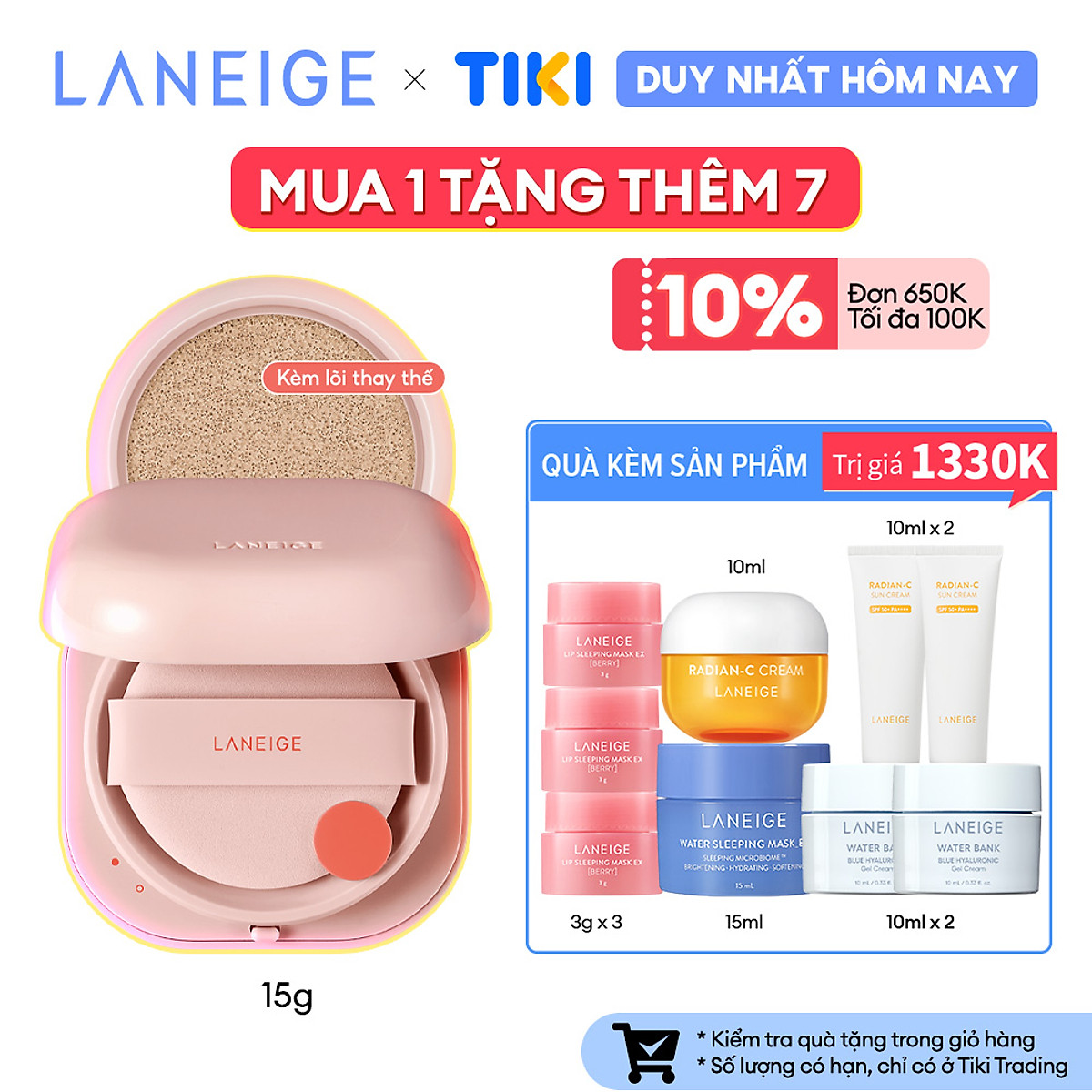 Phấn Nước Trang Điểm Dưỡng Ẩm Thế Hệ Mới Cho Lớp Nền Bóng Khỏe Laneige Neo Cushion Glow 15G + Kèm Lõi Thay Thế