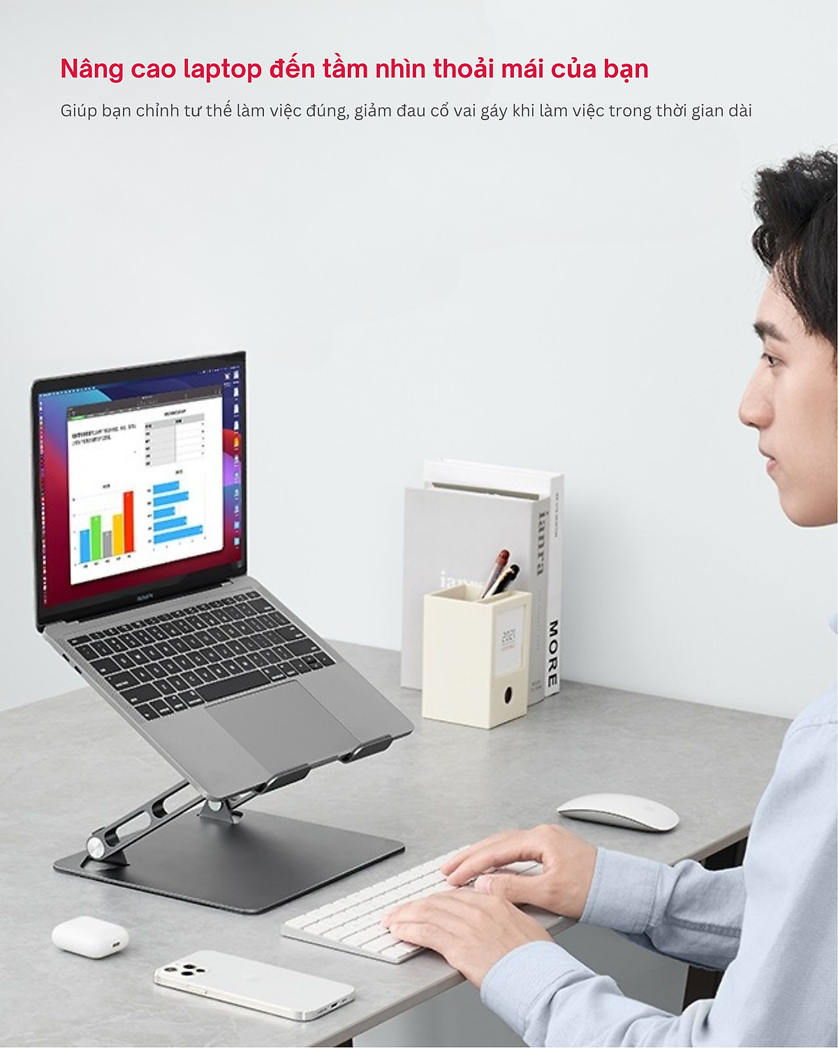 Giá Đỡ Máy Tính, Laptop, iPad, Macbook Hợp Kim Nhôm Cao Cấp. Hỗ Trợ Tản Nhiệt Chống Mỏi Cổ, Vai, Gáy. Hàng Chính Hãng Tamayoko
