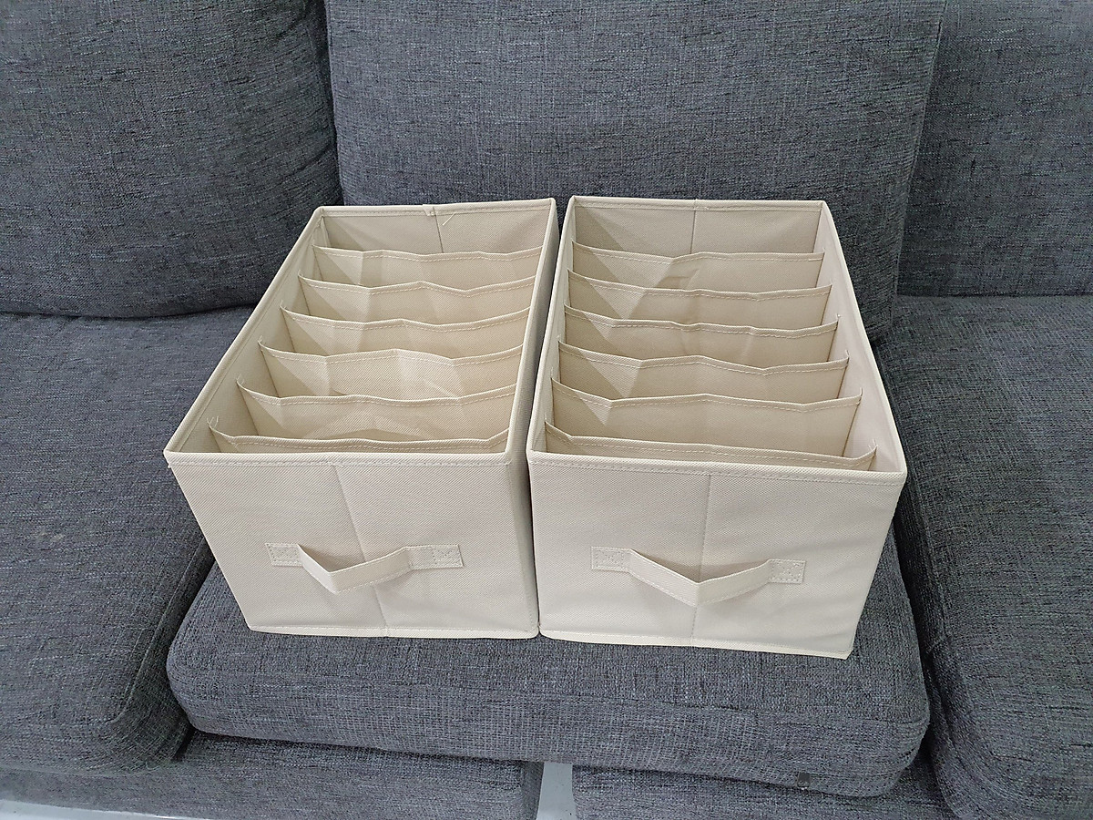 Bộ 2 hộp đựng đồ chia 7 ngăn sắp xếp quần áo dododios - Hộp vải đa năng HQ2 tiện ích, chất liệu cao cấp, phong cách Nhật Bản sang trọng