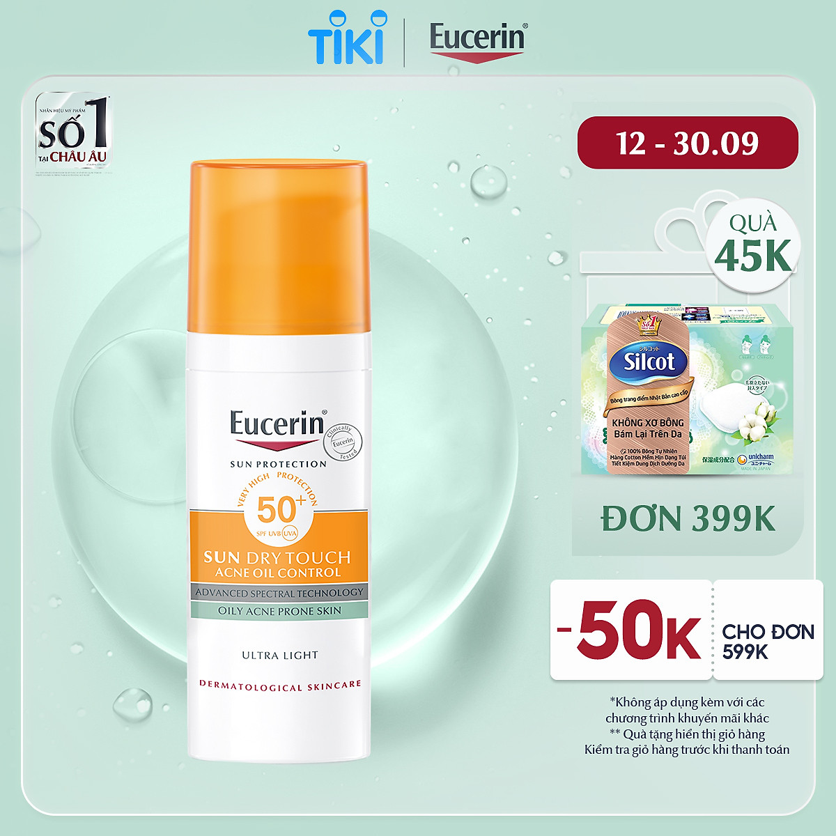 Kem chống nắng kiềm dầu & ngừa mụn Eucerin Sun Dry Touch SPF50+ 50ml