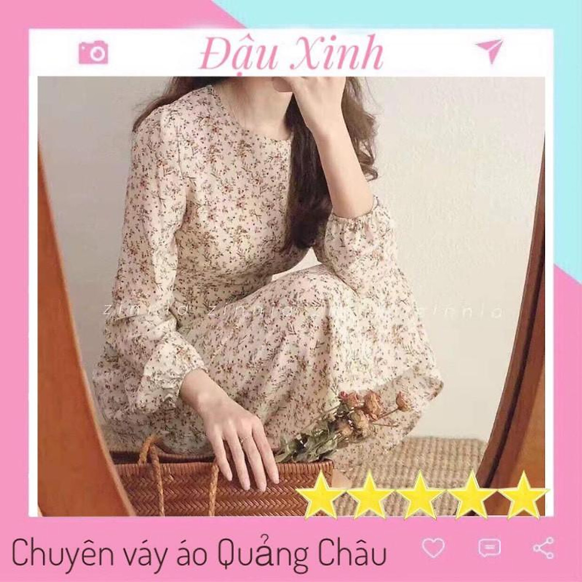 Đầm suông đuôi cá hoa nhí màu xanh đen  C3574