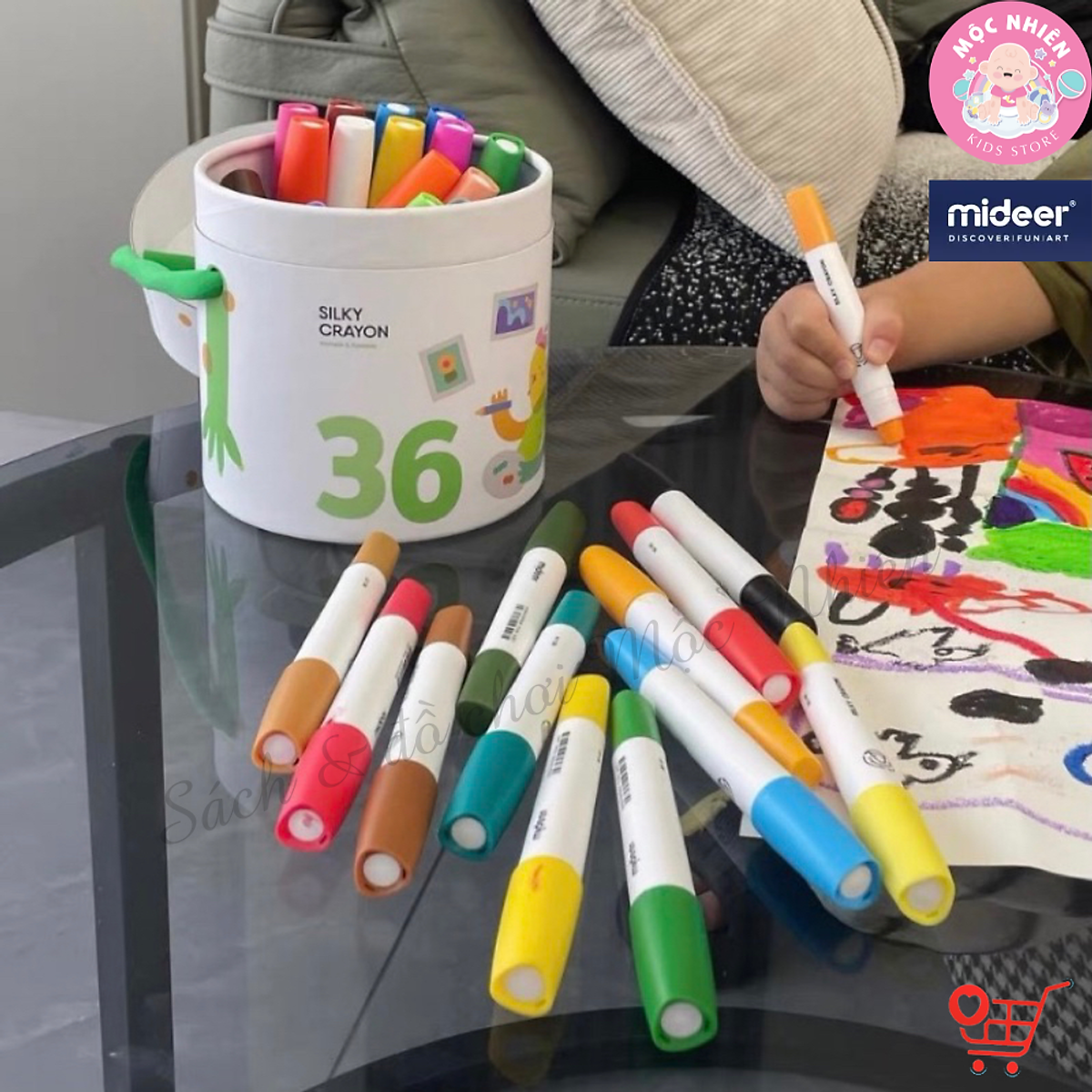 Bút Màu Sáp Lụa Hữu Cơ Mềm Mượt Dễ Tô Bản Mới Mau Khô Cho Bé - Mideer Silky Quick-dry Crayon 8 -12 - 24 và 36 Màu