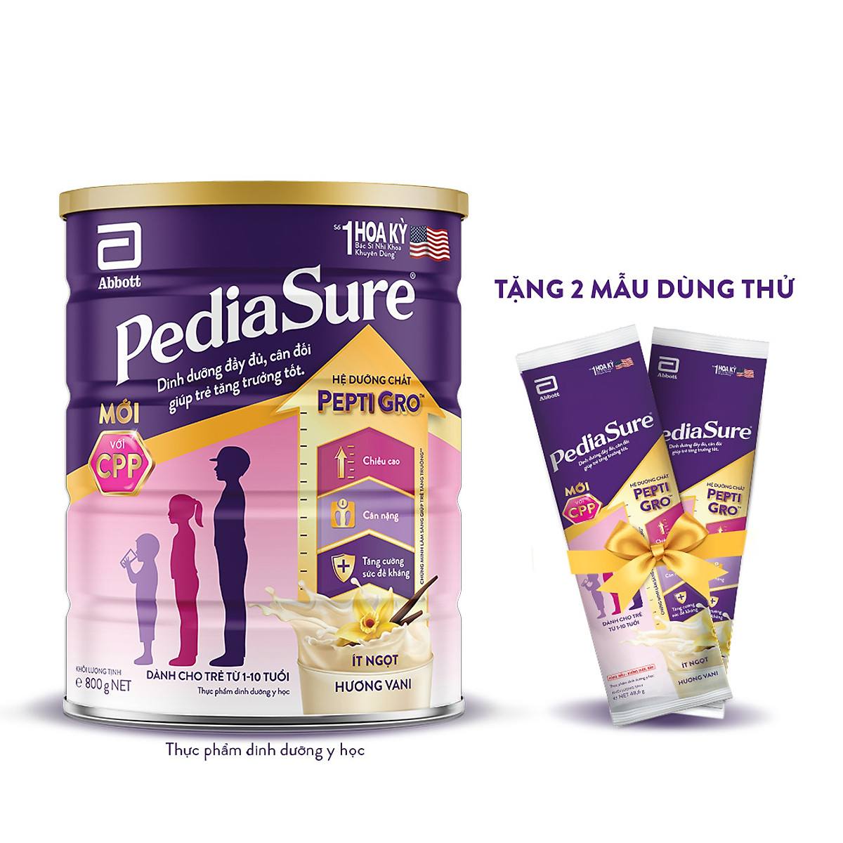 1 Lon Pediasure 800g (Dành cho trẻ từ 1 - 10 tuổi) - Tặng 2 Gói Dùng Thử