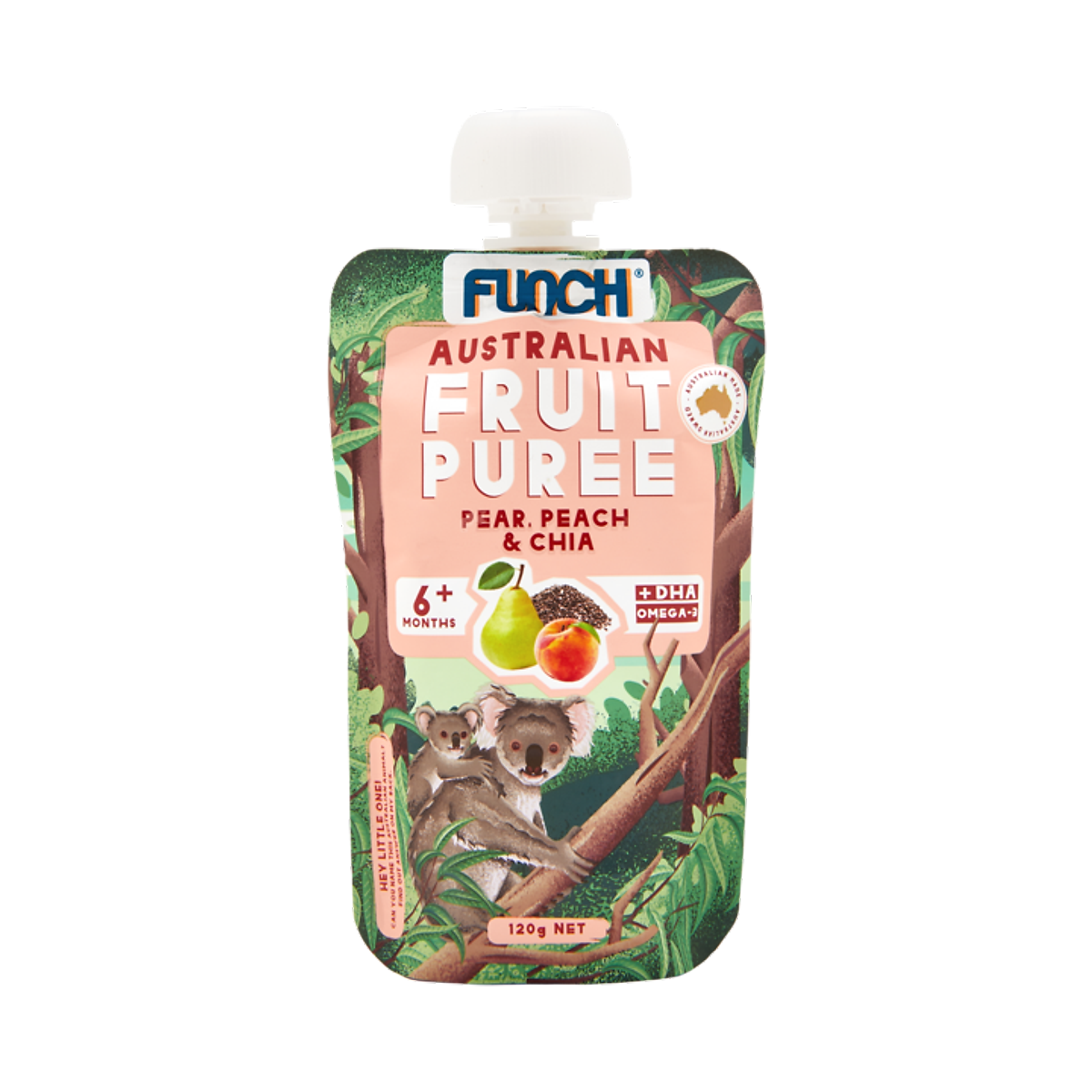 (6 tháng tuổi+) Trái Cây Nghiền 100% Nguyên Chất Funch Úc Vị Lê, Đào, Hạt Chia 120g