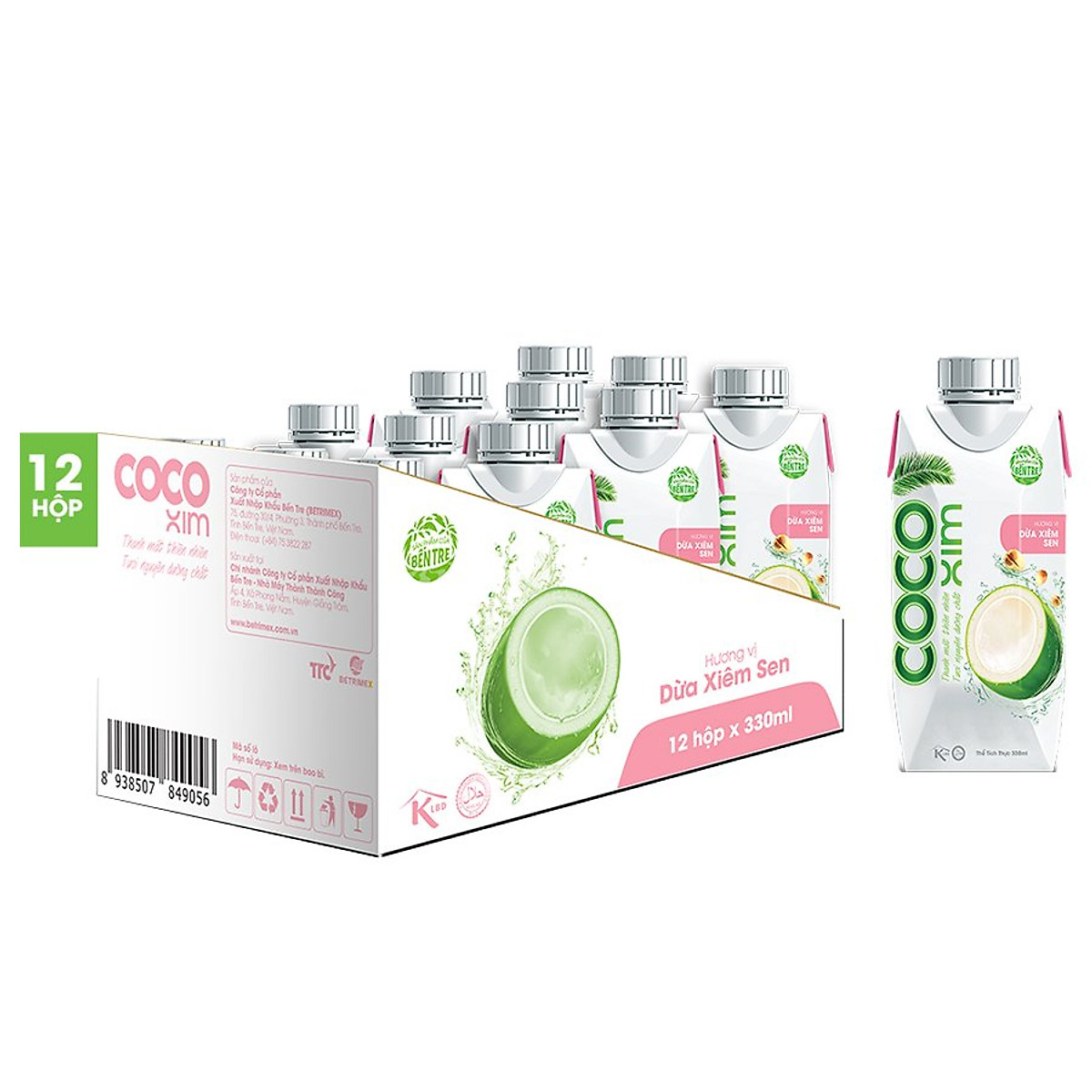 Thùng 12 Hộp Nước Dừa Cocoxim Sen (330ml x12 Hộp)