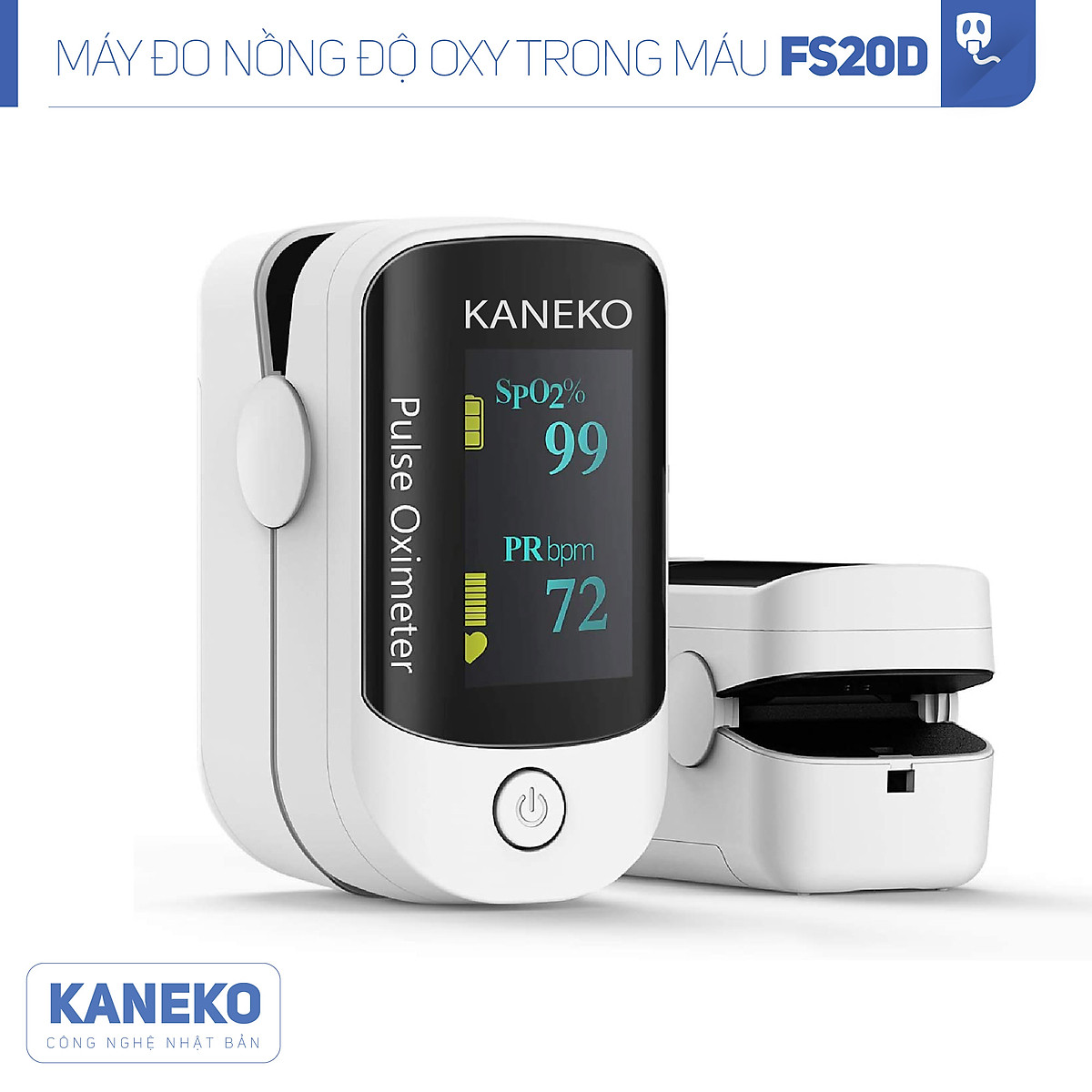 Máy đo nồng độ oxy trong máu KANEKO FS20D,máy đo nồng độ SPO2,máy đo oxy kẹp tay kẹp tai kẹp chân,máy đo khí oxy có màn hình hiển thị rõ ràng,máy đo nhịp tim