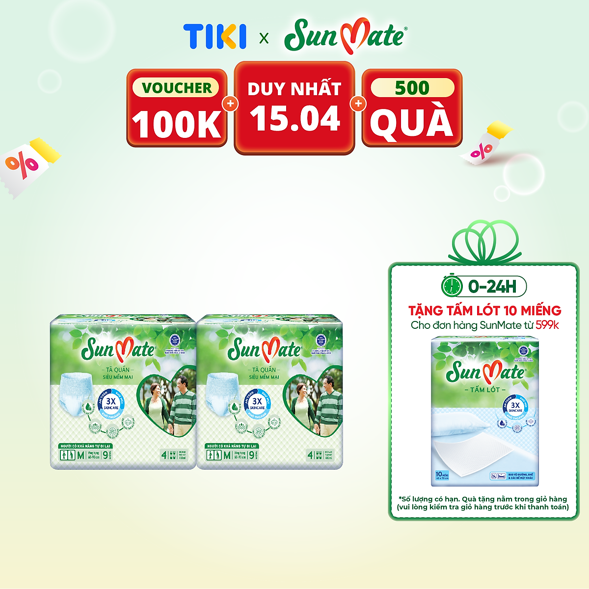 Combo 2 Tã Quần Người Lớn Sunmate Mềm Mại M9 (9 Miếng)