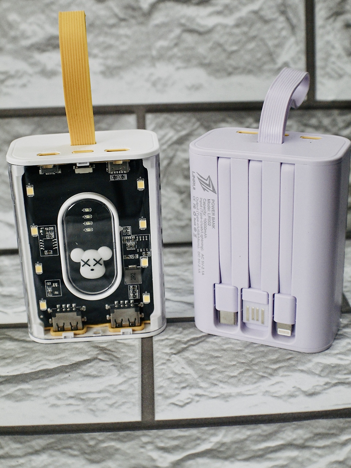 Pin Sạc Dự Phòng Linrui LR002 Dung Lượng 10000mAh Cáp Sẵn, Đèn 3 Chế Độ - Hàng Chính Hãng