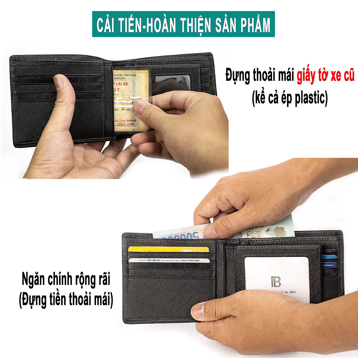 Ví nam, bóp nam da bò Saffiano Bụi Leather V141 - Bảo hành 12 tháng