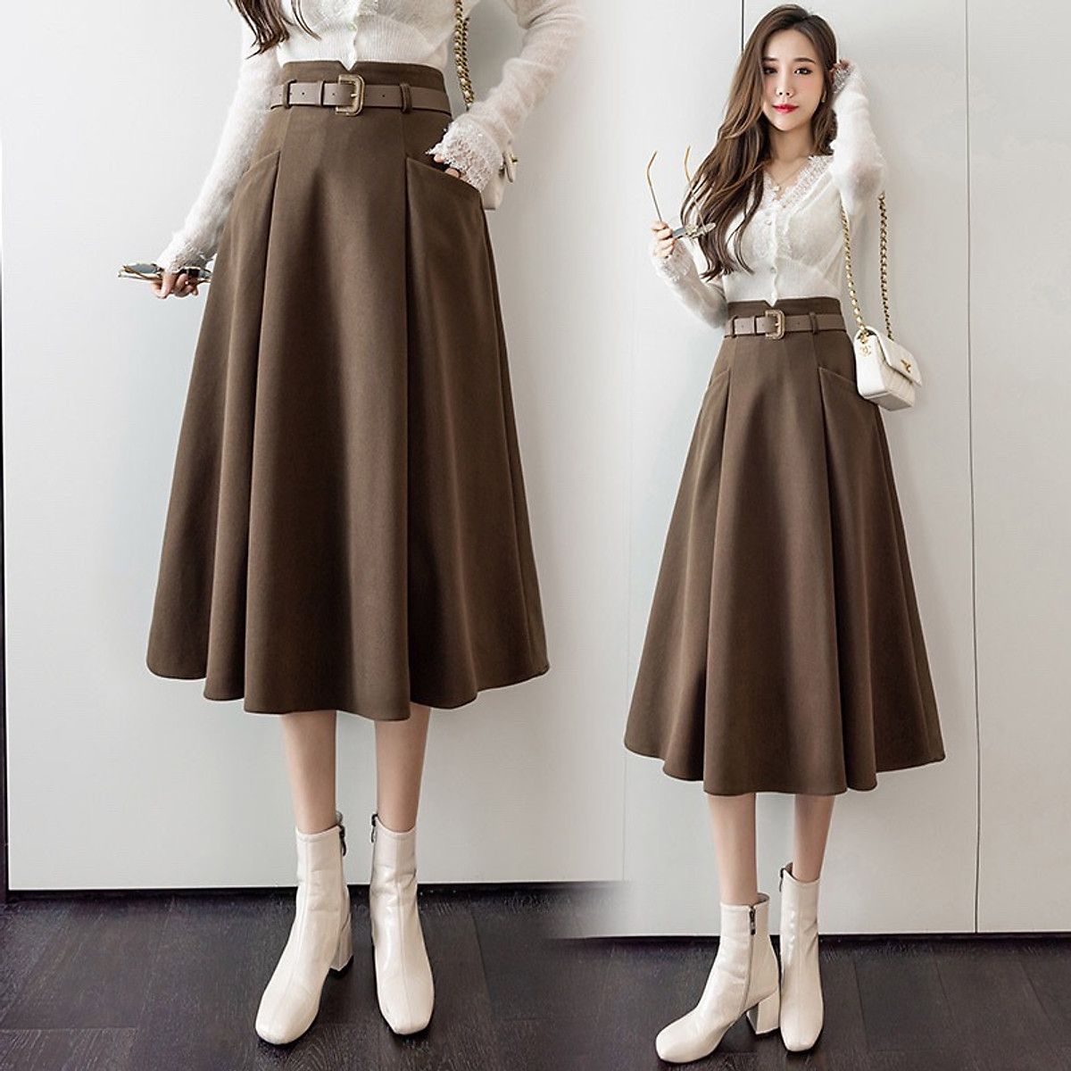 Chân váy midi dáng xòe lưng cao CV0336  Thời trang công sở KK Fashion  2019