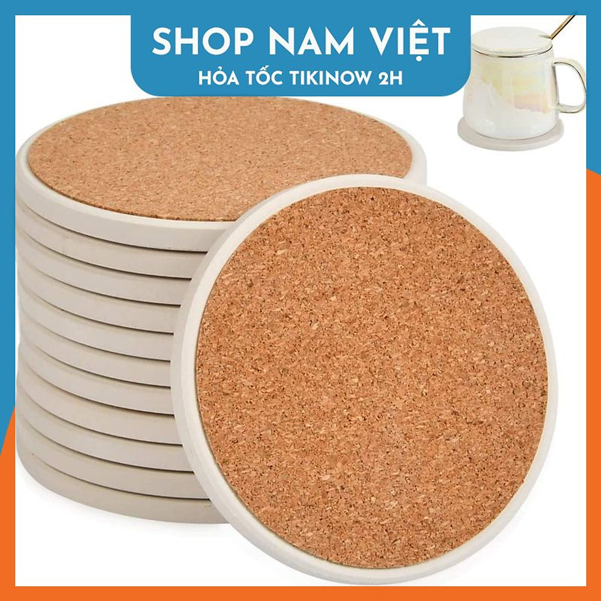 Lót Ly Ceramic Trắng Trơn, Đế Lót Cốc Gốm Sứ Siêu Thấm Hút, Thích Hợp Trang Trí DIY - Chính Hãng NAVIVU