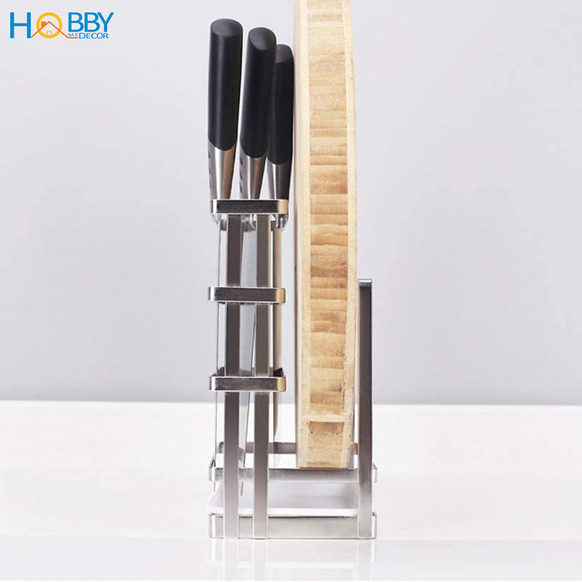 Kệ để dao thớt 2 ngăn có khay nhựa inox 304 Hobby Home Decor DD2N