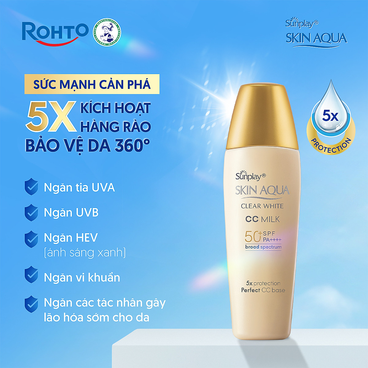 Kem chống nắng Skin Aqua trang điểm tạo nền trắng mịn & đều màu dạng sữa Sunplay Skin Clear White CC Milk SPF 50, PA++++ 25g