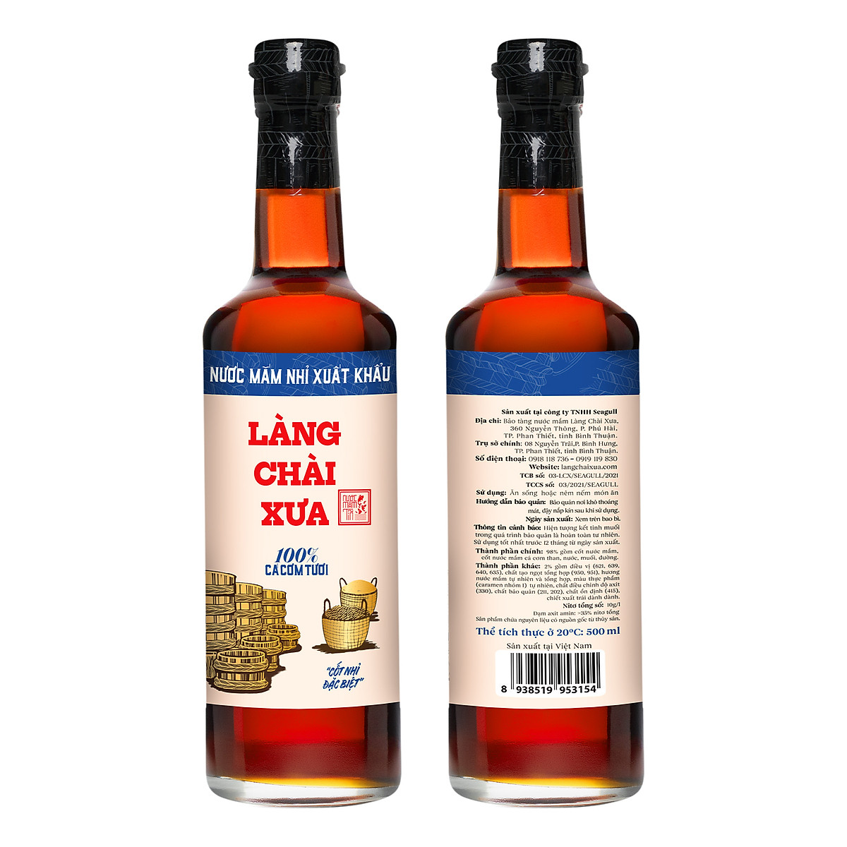 Đặc Sản Phan Thiết - Nước Mắm Nhỉ Làng Chài Xưa Xuất Khẩu Nhãn Xanh Chai Thủy Tinh 500Ml Cốt Nhỉ Đặc Biệt Vị Dịu Nhẹ Gu Việt Kiều Giới Trẻ Thành Thị