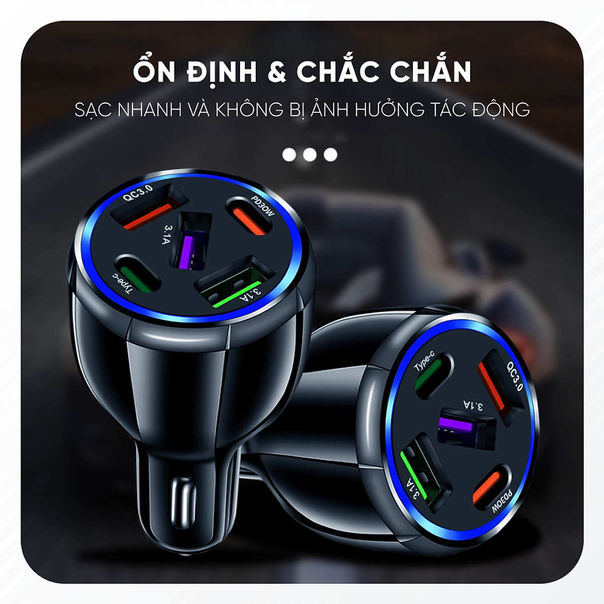 Tẩu Sạc Xe Ô Tô Chia 5 Cổng USB Type C Chuẩn PD, Cổng Quick Charge 3.0 | Kích Thước Nhỏ Gọn, Sạc Nhanh, Dòng Điện Ổn Định