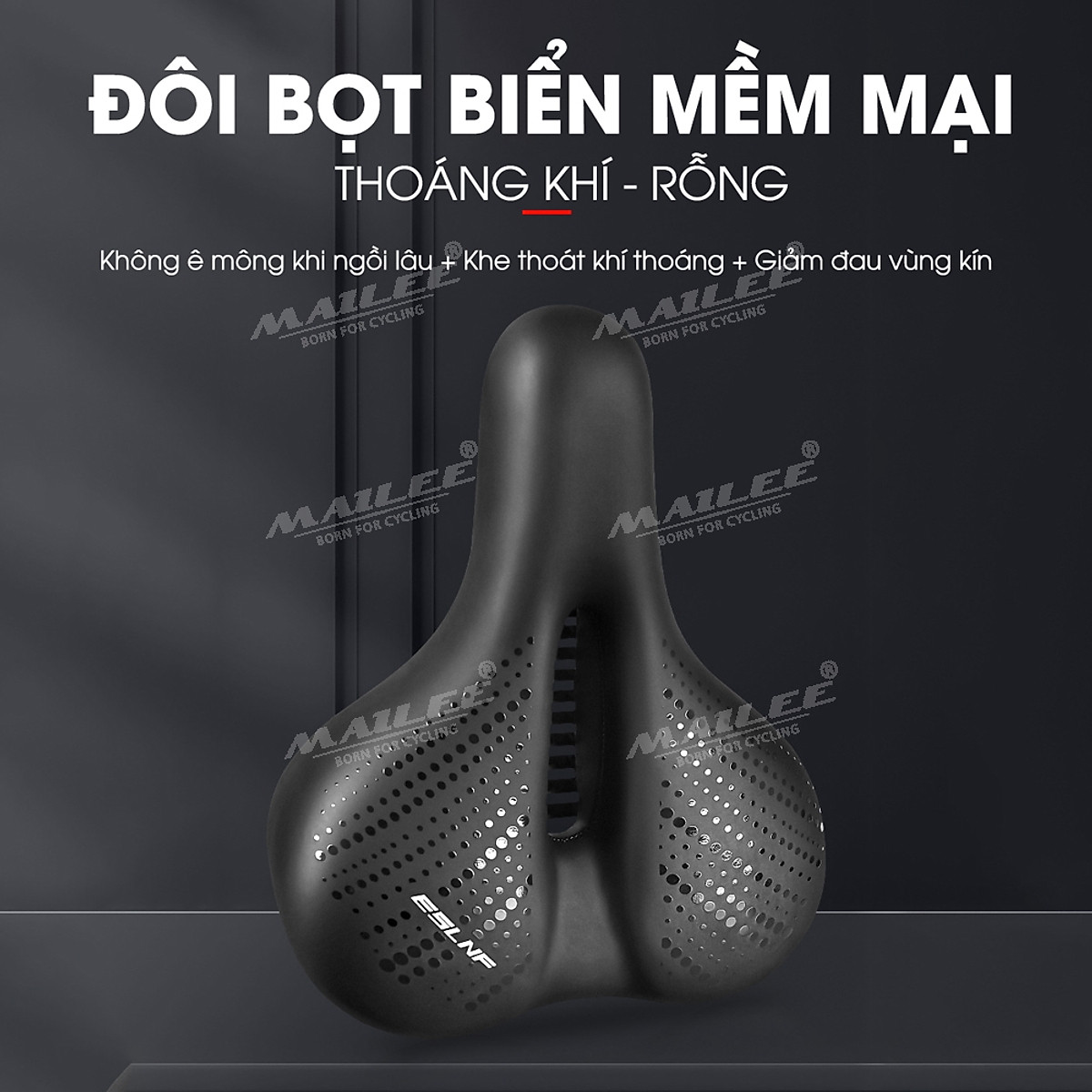 Yên BÉO Xe Đạp ESL-01 Mút Chống Sốc Dày Thoải Mái với bọc da PU, Giảm Chấn Bóng lò xo, khung cong kim loại chắc chắn cho xe đạp MTB, xe thể thao, có khe trượt lắp đèn, 2 cách lắp đặt - Mai Lee