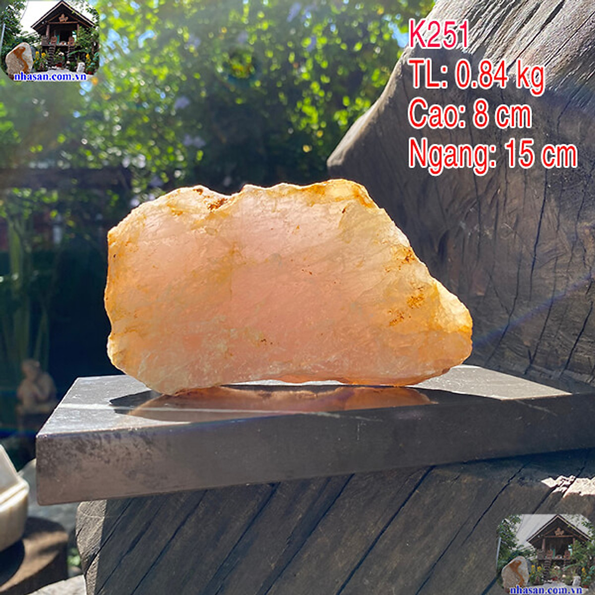 Đá thạch anh hồng thô - Sự bảo vệ hoàn hảo cho gia chủ xe ô tô mệnh hỏa - 0.84kg (KT: 8x15 cm) - K251