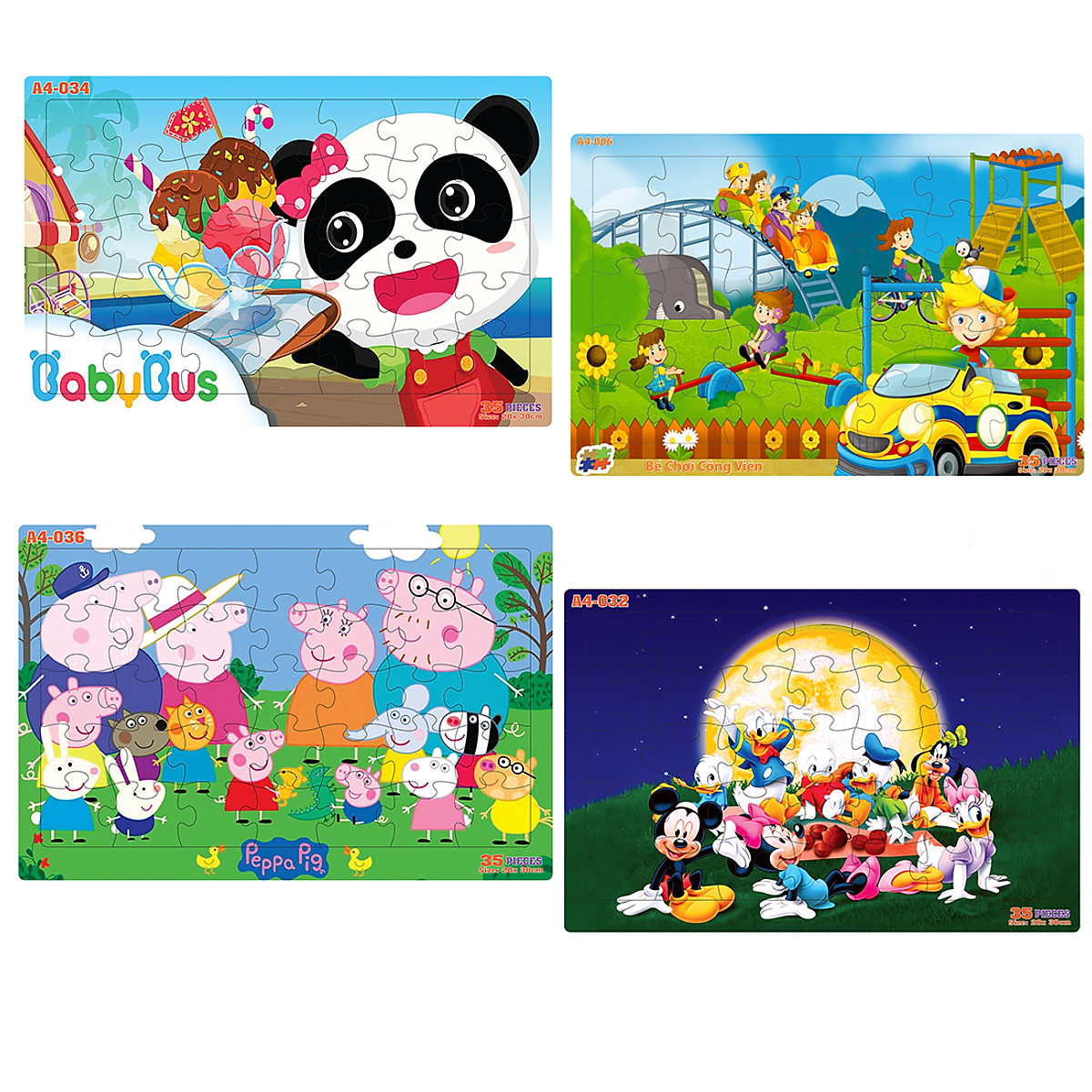 04 bộ tranh xếp hình 35 mảnh khổ A4 20x30cm – đồ chơi trí tuệ cho bé từ 2 tuổi – Combo 8