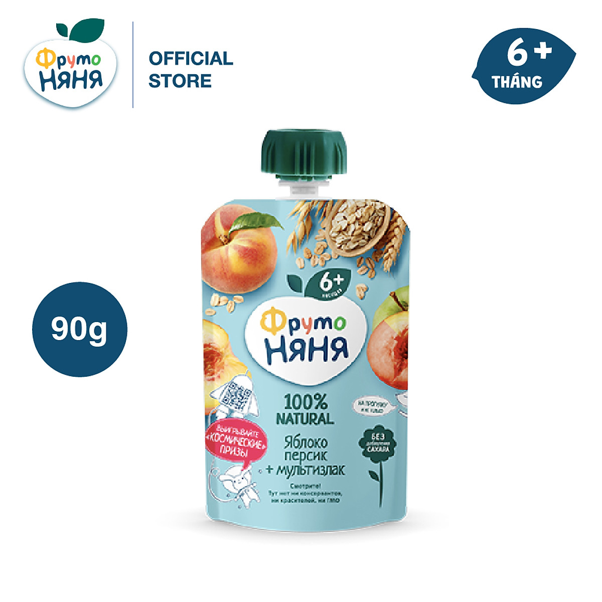Trái cây nghiền vị táo, đào và ngũ cốc Fruto Nyanya 90g/gói