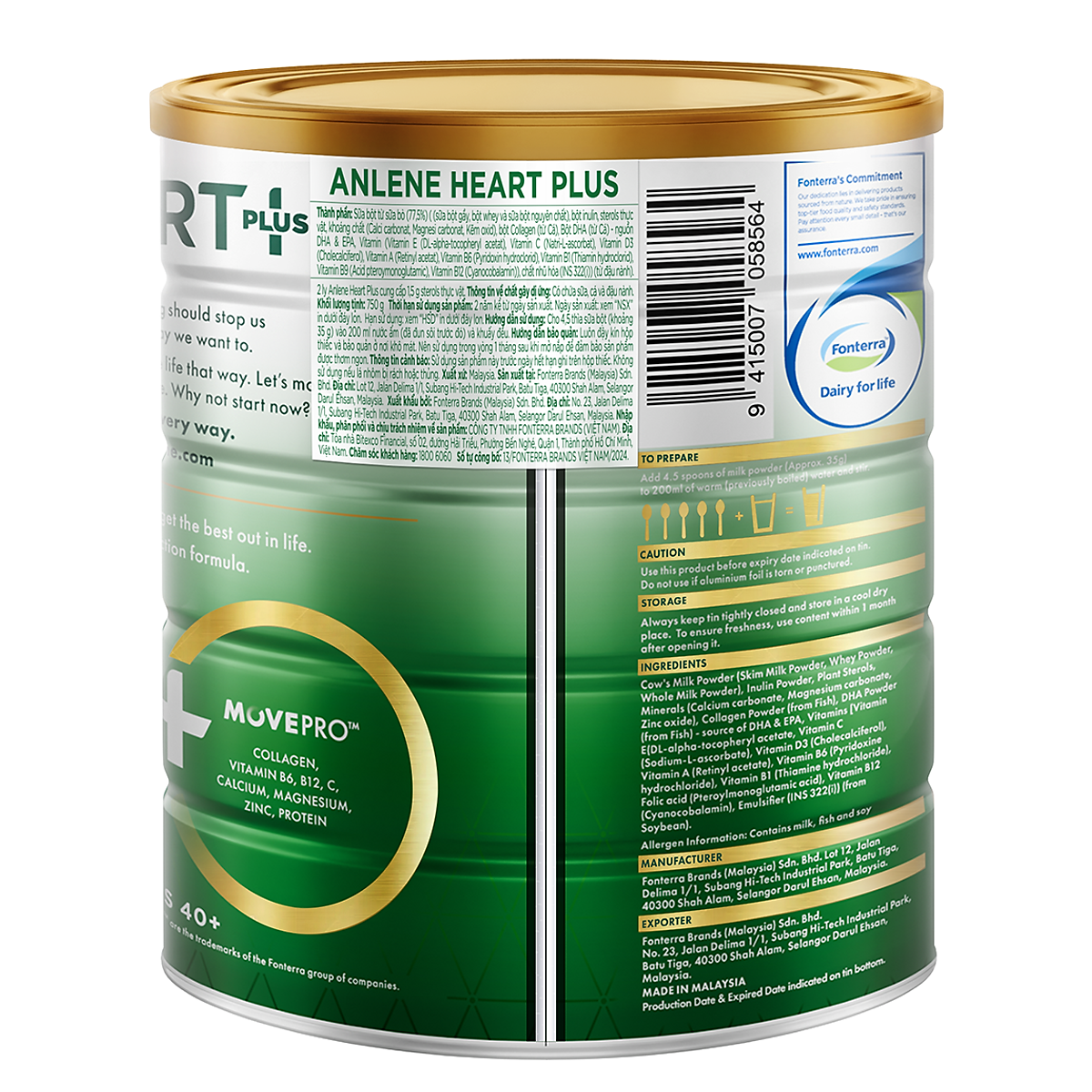 Thực phẩm bổ sung Anlene Heart Plus với dưỡng chất chăm sóc sức khỏe tim mạch 750g/lon - Tặng máy massage cầm tay