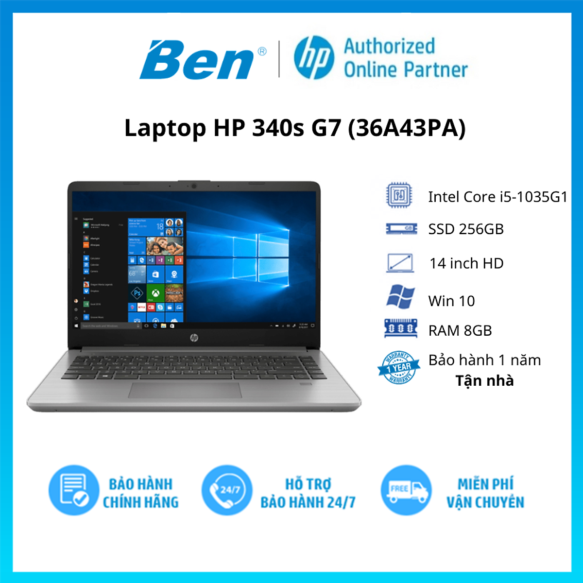 Laptop HP 340s G7 36A43PA (Core i5-1035G1/ 8GB/ 256GB/ 14 FHD/ Win10) - Hàng Chính Hãng