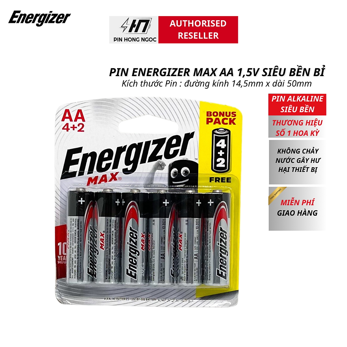 Vỉ 6 Viên Pin AA , Pin AAA Energizer Max 1,5V Alkaline - Hàng chính hãng