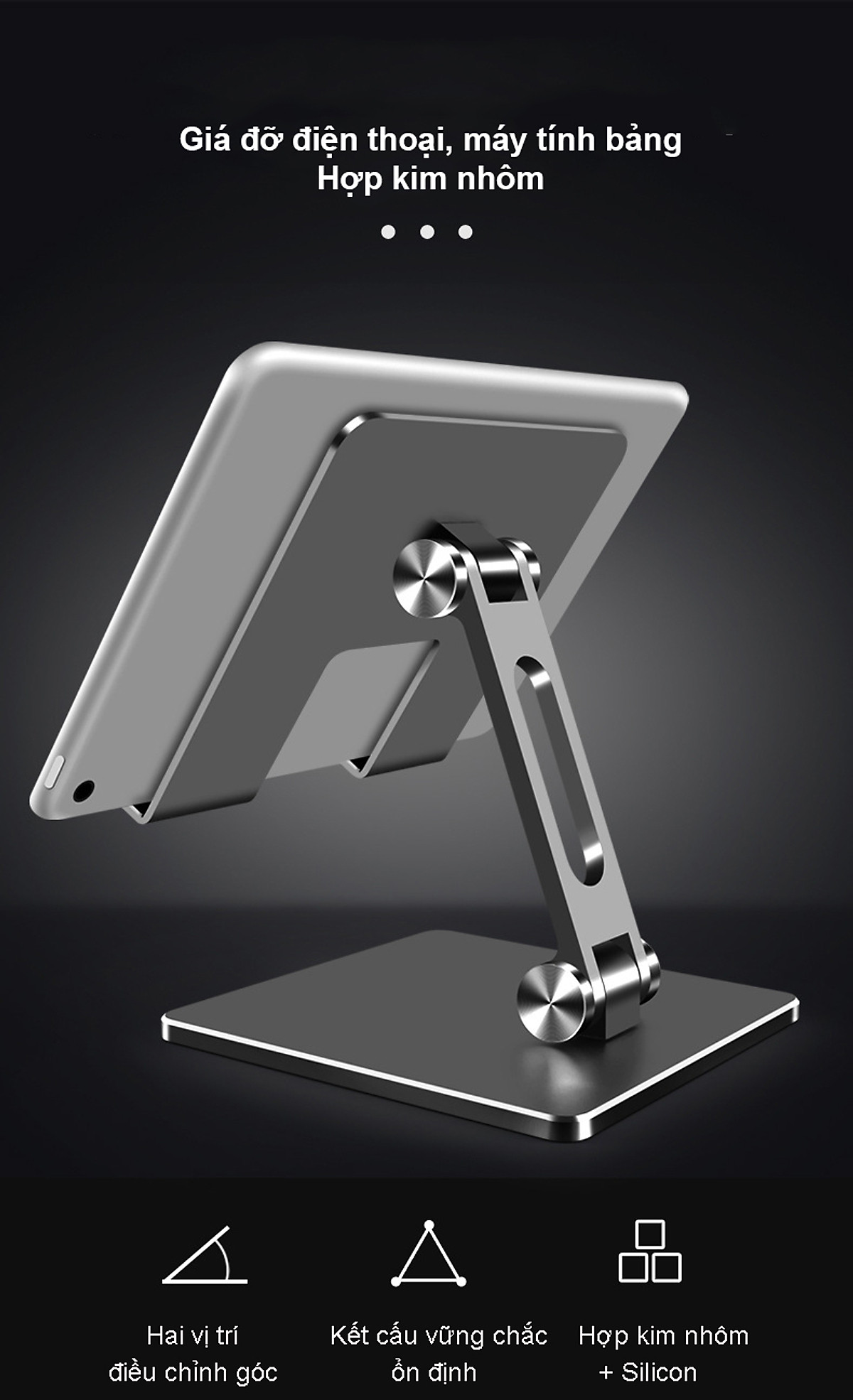 Giá Đỡ Để Bàn Điện Thoại Di Động, Máy Tính Bảng, Ipad Hợp Kim Nhôm Cao Cấp Hai Trục Xoay 180 Độ Chống Đổ Hàng Chính Hãng Tamayoko