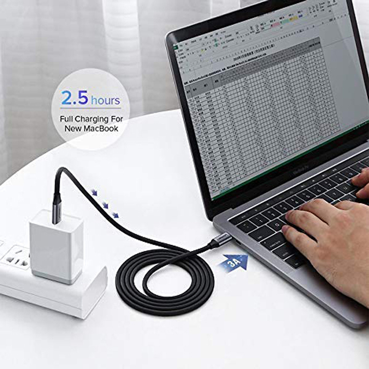 Cáp sạc nhanh Ugreen 2 đầu Type-C màu xám US161