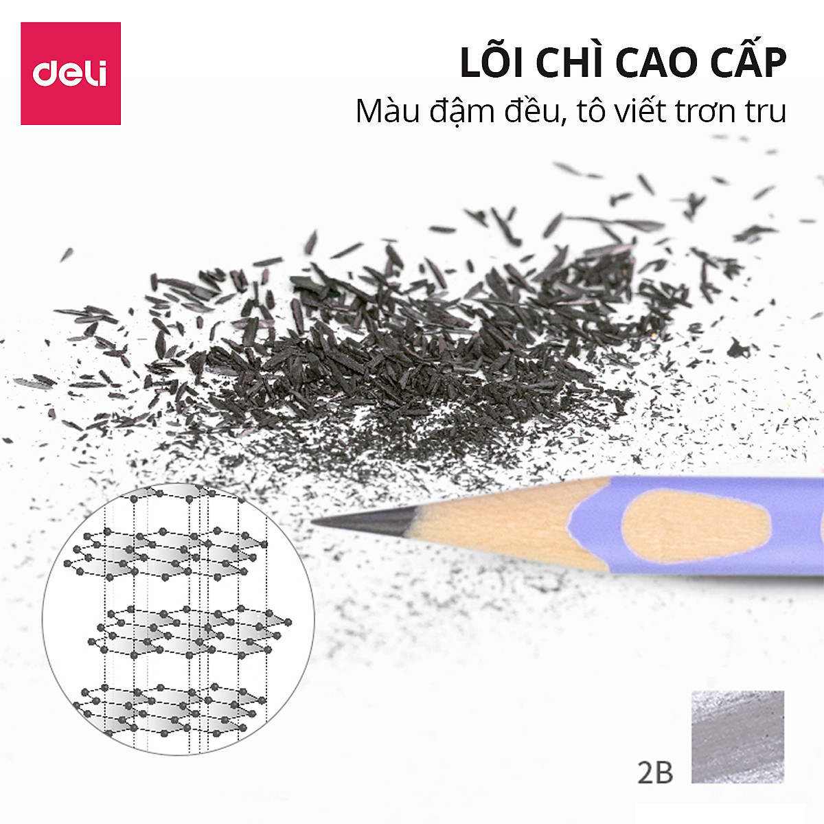 Bút Chì Gỗ Định Vị 2B Deli - Hộp 12 Dễ Cầm Điều Chỉnh Tư Thế Viết Học Sinh Luyện Chữ Vẽ Phác Thảo Văn Phòng An Toàn