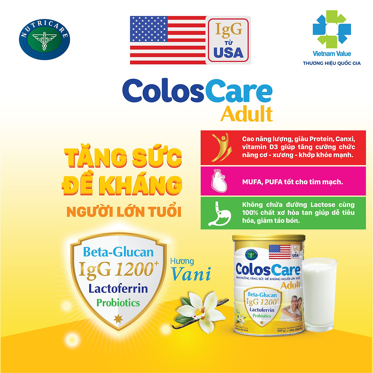 Sữa bột Nutricare ColosCare Adult tăng sức đề kháng người lớn tuổi (400g)