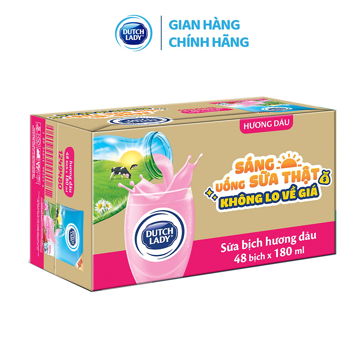Thùng 48 Bịch Sữa Tiệt Trùng Dutch Lady Cô Gái Hà Lan Hương Dâu 180ml