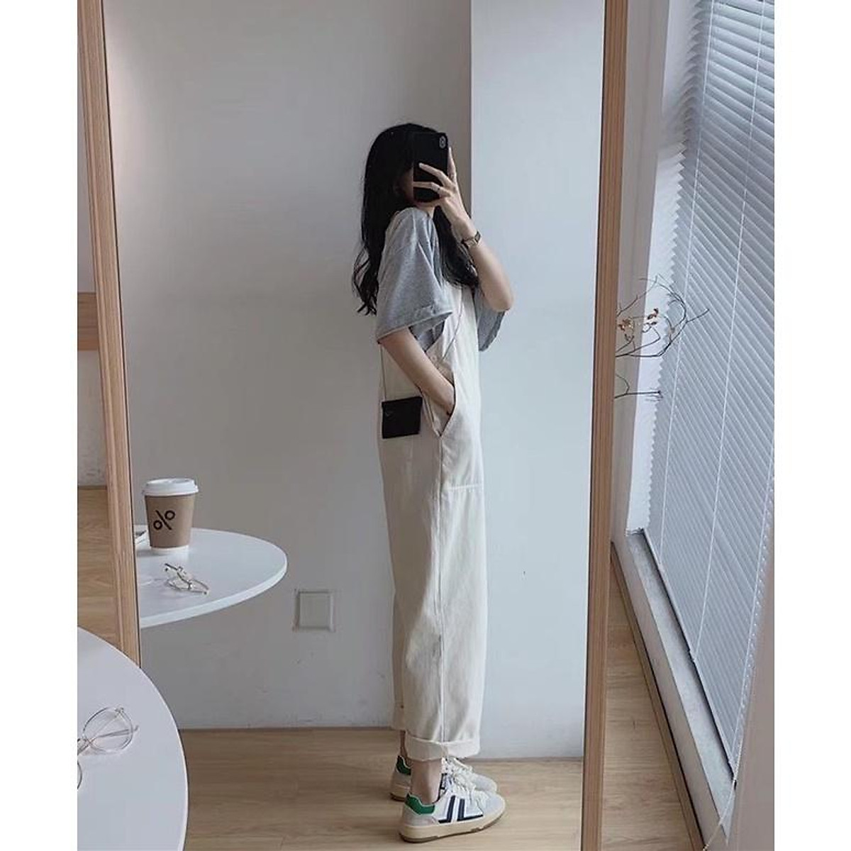 Yếm quần kaki nữ form rộng unisex oversize phong cách ulzzang màu be SB-0002