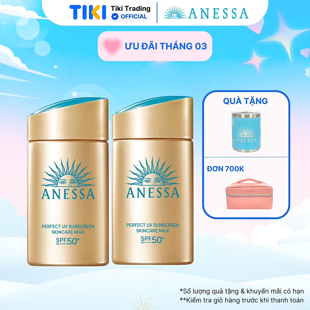 Bộ đôi Kem chống nắng dạng sữa dưỡng da kiềm dầu bảo vệ hoàn hảo (Anessa Gold Milk 60ml x2)