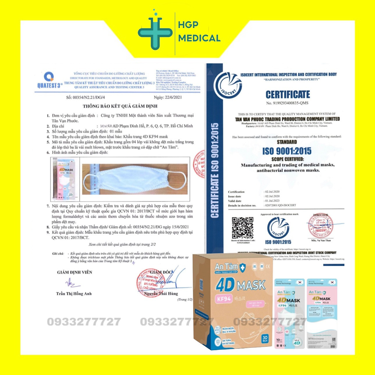 Khẩu trang KF94 - 4D An Tâm, không xù lông, dễ thở, ko đứt dây, nhiều màu ( 10 cái/túi)