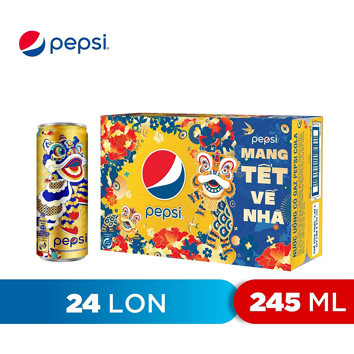 Thùng 24 Lon Nước Ngọt Có Gaz Pepsi lon xanh (320ml/lon)