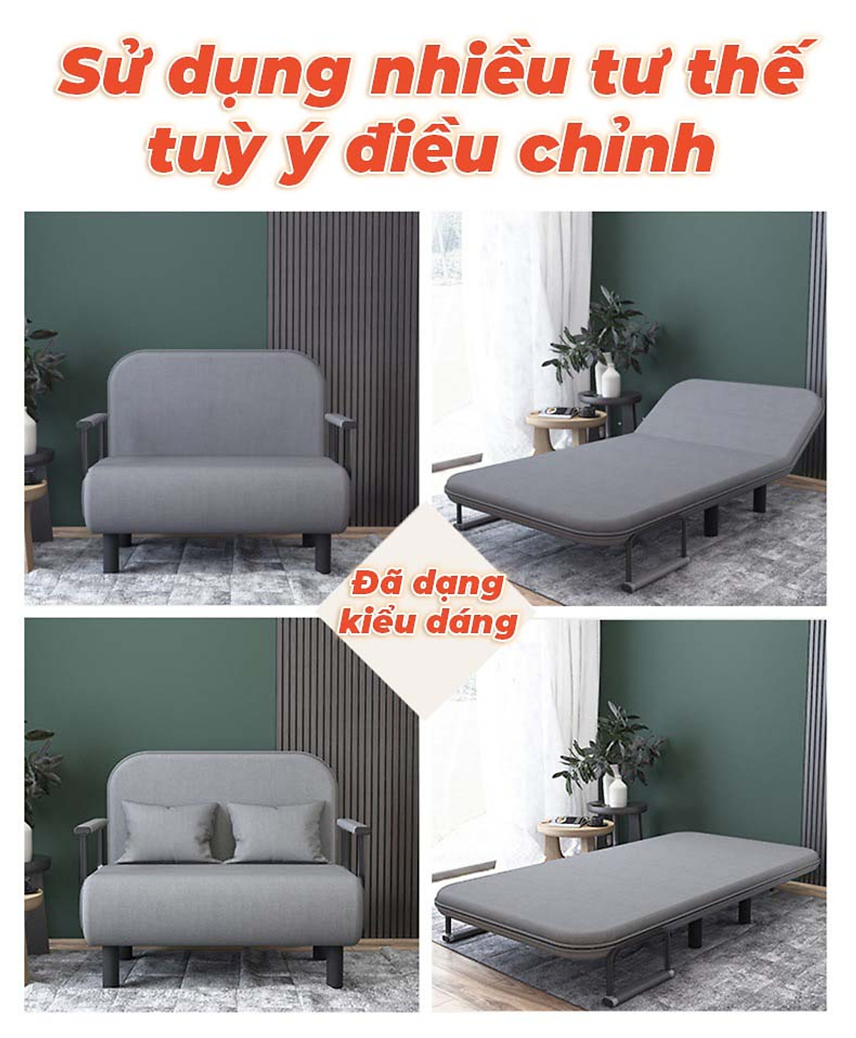 Giường Ghế Sofa Gấp Gọn (TẶNG KÈM 1 GỐI) Cho Văn Phòng, Nhà Khách Chính Hãng NIKITA