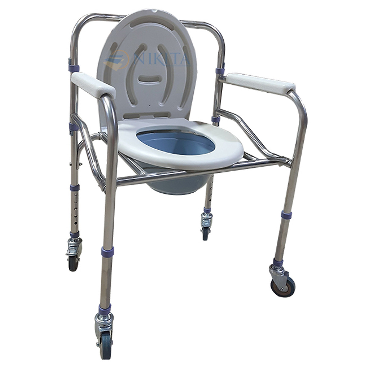 Ghế bô vệ sinh Nikita Inox cao cấp, có bánh xe di chuyển tiện lợi, cho người già, người bệnh và trẻ em mẫu 2021