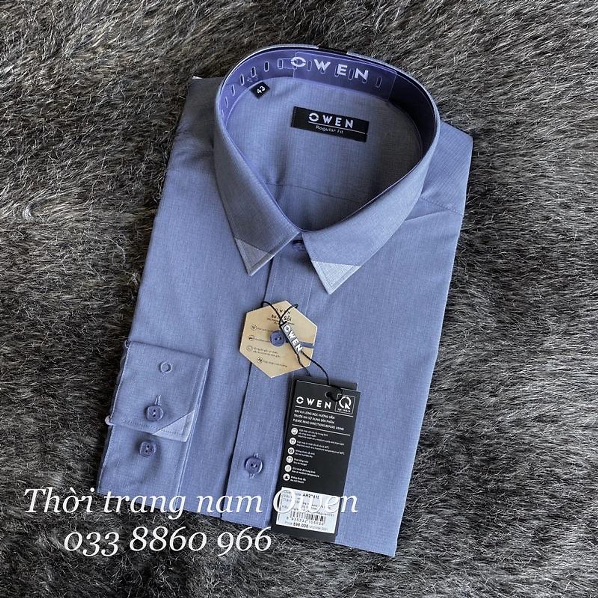 Áo Sơ Mi Nam Dài Tay OWEN AR220053DT Somi Công Sở Vải Sợi Tre Cao Cấp Màu  Xanh Caro Đen Trắng Dáng Suông Tà Lượn Có Túi  MixASale