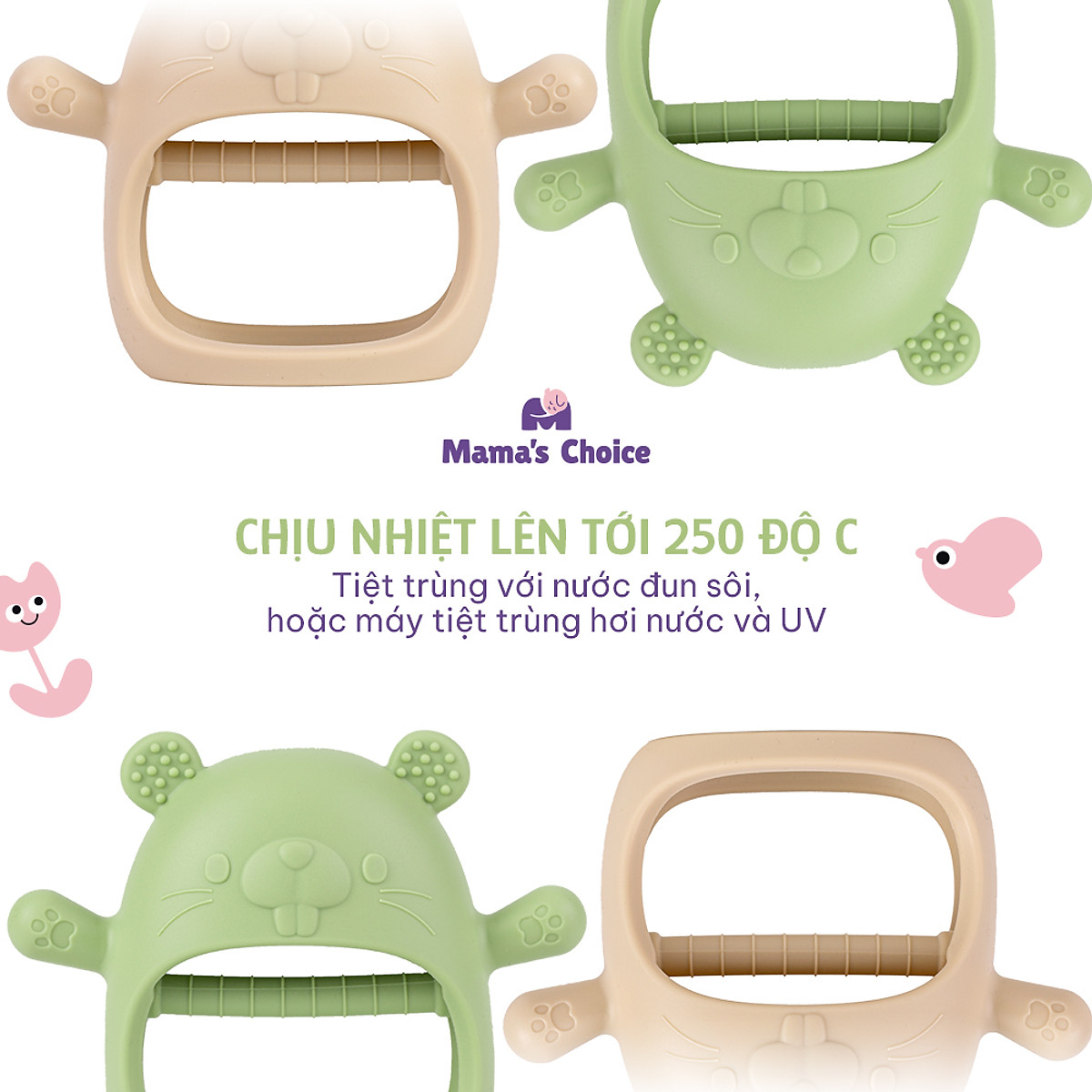 Gặm Nướu Mama's Choice Cao Cấp Cho Bé, Kiểm Định An Toàn Quốc Tế, Chất Liệu Silicone Bạch Kim, Có Hộp Bảo Quản