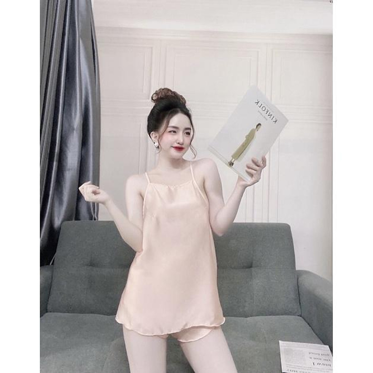 Đồ ngủ sexy gợi cảm, đồ ngủ mùa hè, sét yếm nữ dây chéo chất satin cao cấp mềm min mát có tăng đơ