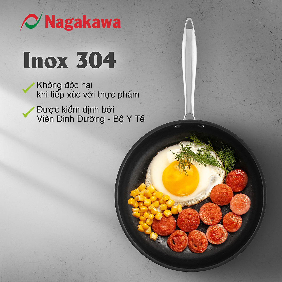 Chảo chống dính inox đa lớp toàn phần Nagakawa Haru NAG02 - Dùng trên mọi loại bếp - Hàng chính hãng